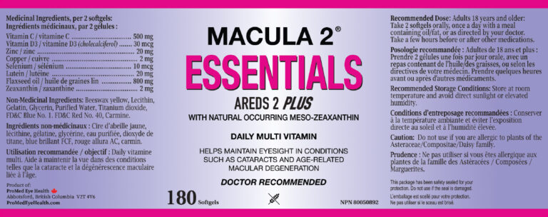 Macula 2 Essentials Areds-2 Plus Label